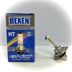 Лампа галогенная HEXEN H7 12V 55W PX26d All Weather +30% 1 шт с улучшенным золотистым светом - фото 11739