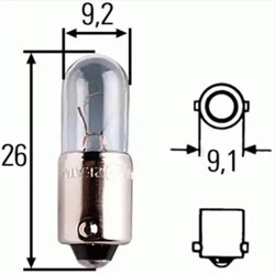 Лампа накаливания сигнальная T4W BA9s 12V 4W  HELLA Германия 8GP002067-121 - фото 14221