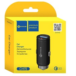 Автомобильное зарядное устройство 1 USB, 2A, Dream, Quick Charge 3.0, 12/24, черный, CH15 - фото 9853