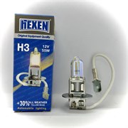 Лампа галогенная HEXEN H3 12V 55W Pk22s All Weather +30% 1 шт с улучшенным золотистым светом