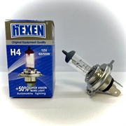 Лампа галогенная HEXEN H4 12V 60/55W P43t Super Vision +50% 1 шт с улучшенным стандартным светом