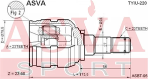 ШРУС TOYOTA COROLLA (E120, E150) 02-07-, AURIS 07- AVENSIS (T220, T250) 00-МКПП внутренний ASVA tyiu220