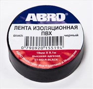 Изолента 15 мм х 9,1 м черная ABRO ET-912-15-10-BLK-RE / ET-912-15-9-BLK-RW (1/10) ET-912-15-10-BLK-RE