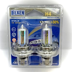 Лампа галогенная комплект HEXEN H4 12V 60/55W P43t All weather +30% (BL2) с улучшенным золотистым светом