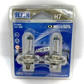 Лампа галогенная комплект HEXEN H7 12V 55W PX26d Super Vision +50% (BL2) с улучшенным стандартным светом